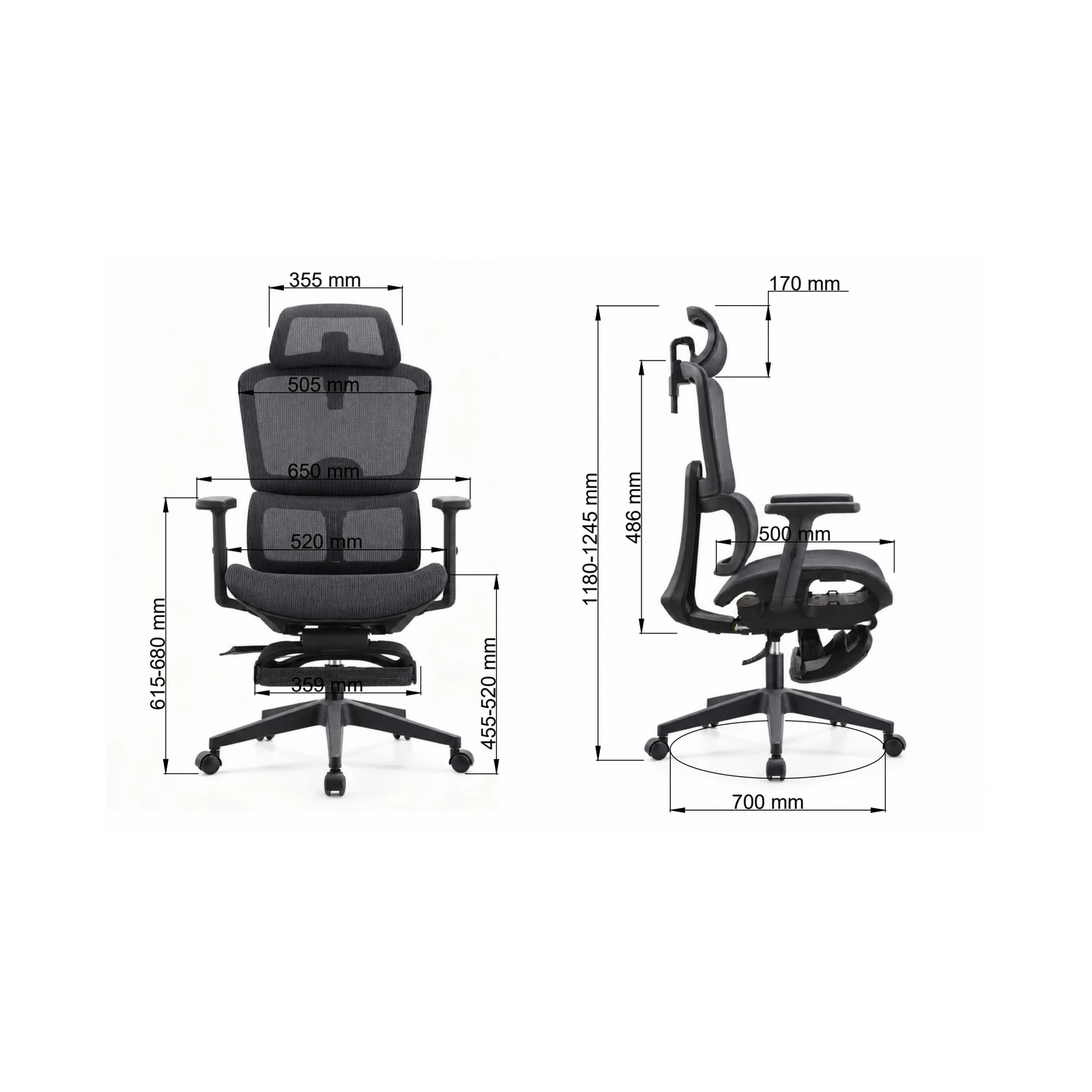 Trazit 2001A Black Ergonomische Bureaustoel met Voetsteun - Afbeelding 4