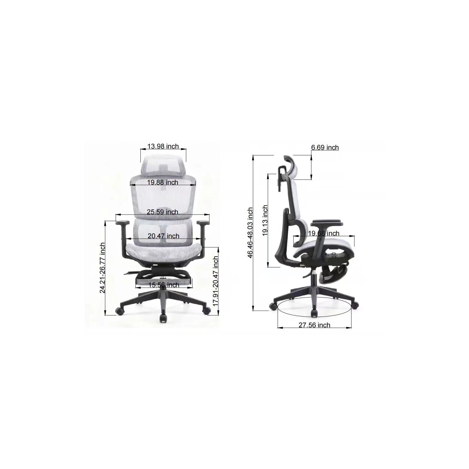 Trazit 2001A Grey Ergonomische Bureaustoel met Voetsteun - Afbeelding 4
