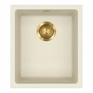 Trafinox Lena-34QCGO évier quartz crème, bonde dorée PVD