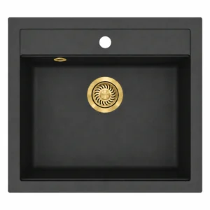 Trafinox MILANO-565TQBGO Quartz Preto – válvula de escoamento dourada PVD