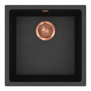 Trafinox Trente-40QBCO, évier Quartz noir, bonde cuivre PVD